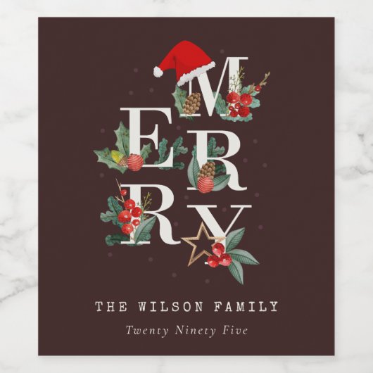 Bruine rode groene witte kerstavond wijn etiket (Enkel label)