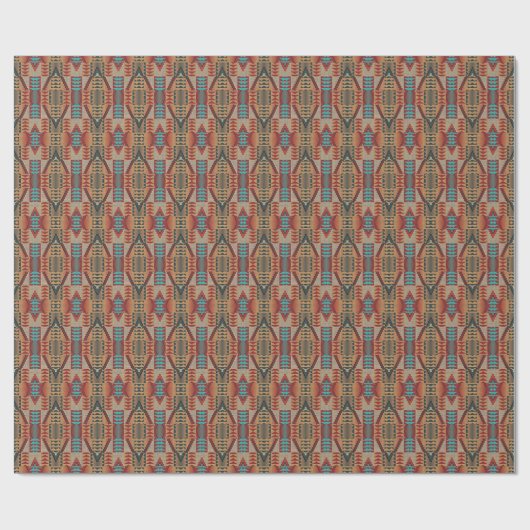 Bruine Rode Terracotta Aqua Turquoise Blue Tribe A Cadeaupapier (Vlak)