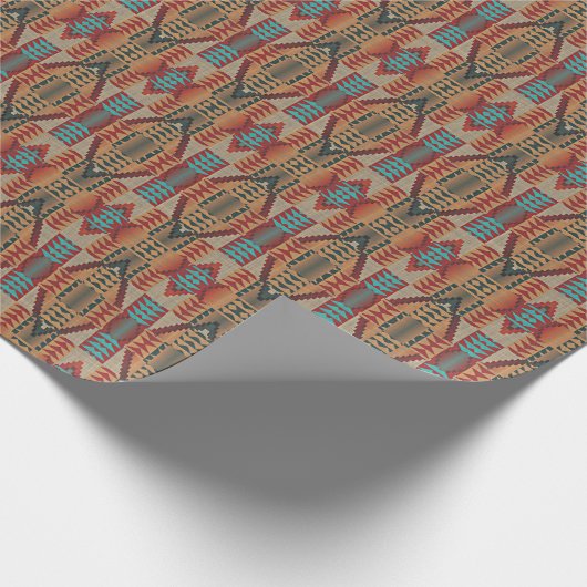 Bruine Rode Terracotta Aqua Turquoise Blue Tribe A Cadeaupapier (Hoek)