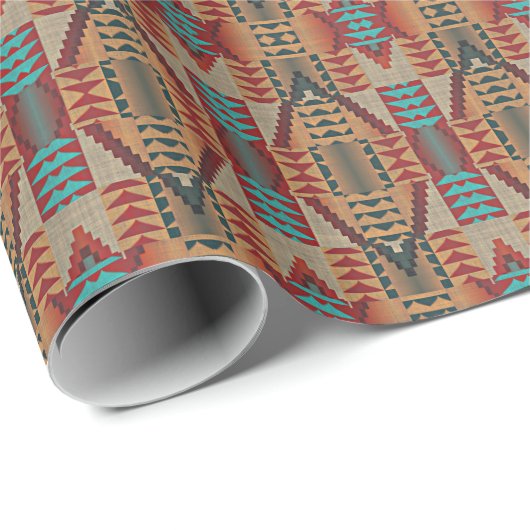 Bruine Rode Terracotta Aqua Turquoise Blue Tribe A Cadeaupapier (Rol Hoek)