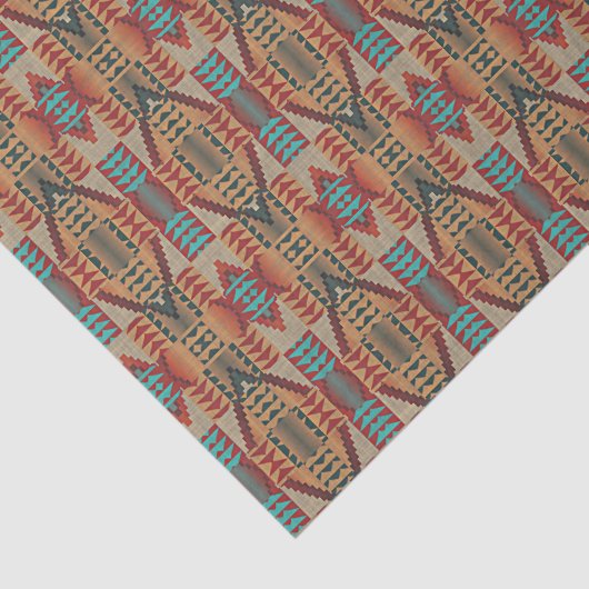 Bruine Rode Terracotta Aqua Turquoise Blue Tribe A Tissuepapier (Detail)