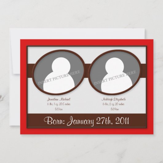 Bruine Rode Twins Birth Announements Aankondiging (Voorkant)
