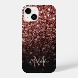 Bruine rode vlek Glitter sparkles Monogram iPhone 14 Hoesje