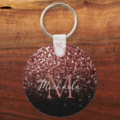Bruine rode vlek Glitter sparkles Monogram Sleutelhanger (Achterkant)