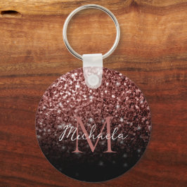 Bruine rode vlek Glitter sparkles Monogram Sleutelhanger