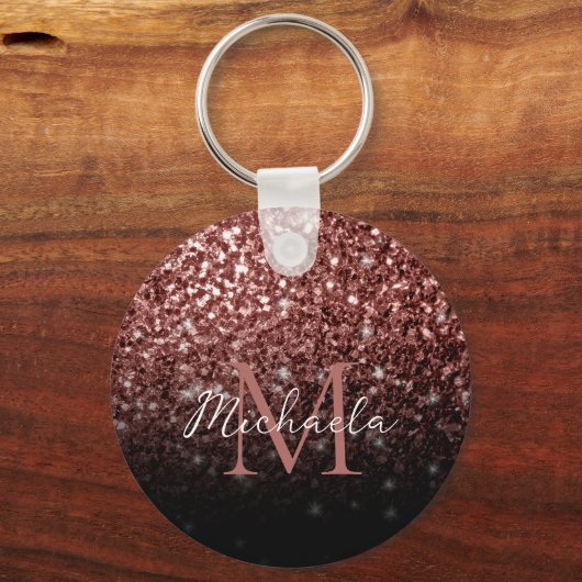 Bruine rode vlek Glitter sparkles Monogram Sleutelhanger (Voorkant)