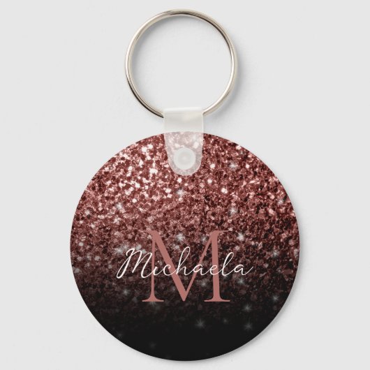 Bruine rode vlek Glitter sparkles Monogram Sleutelhanger (Achterkant)