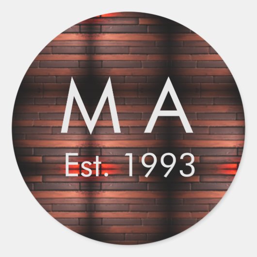 Bruine roestbruine baksteen steen voeg naam letter ronde sticker (Voorkant)