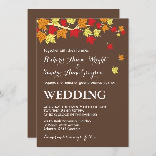 Bruine Roestige Esdorenbladeren Herfst Trouw Uitno Kaart (Voorkant / Achterkant)