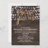 Bruine Roestige Houten & Witte Lichtjes Uitnodigin Kaart (Voorkant)