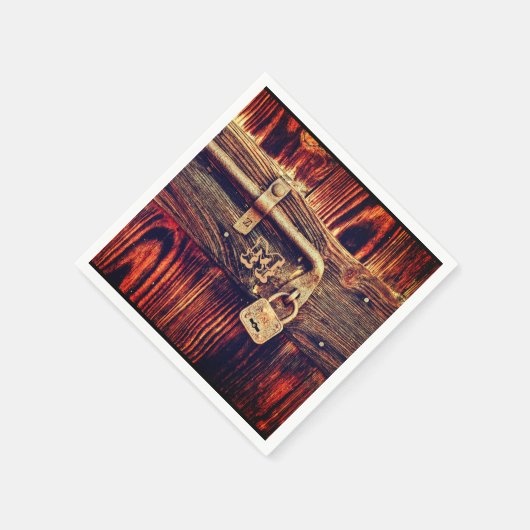 Bruine roestige houtnerf antieke messing slot servet (Hoek)