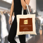 Bruine roestzaken logo tote bag<br><div class="desc">Een trendy roestbruine achtergrond. Personaliseer en voeg uw bedrijf, bedrijf logo, naam en contactgegevens toe. Achterzijde: geen ontwerp (minder duur) Het is mogelijk om het voorontwerp naar de achterzijde te kopiëren.</div>