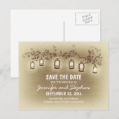 Bruine romantische nachtlampjes-lantaarns Bewaar d Aankondigingskaart (Voorkant / Achterkant)