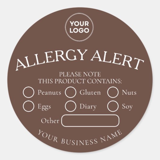 Bruine Ronde Witte Zwarte Voedsel Allergie Alert S Ronde Sticker (Voorkant)