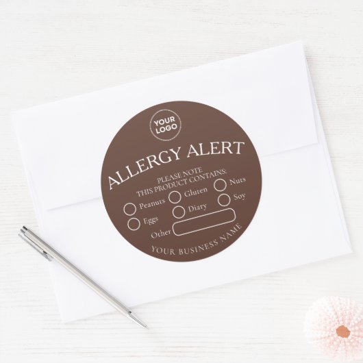 Bruine Ronde Witte Zwarte Voedsel Allergie Alert S Ronde Sticker (Envelop)