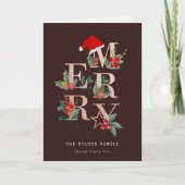 Bruine Roos Goud Rood Kerstmis Loof Foto Feestdagen Kaart (Voorkant)