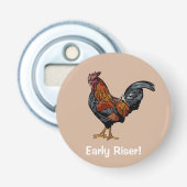 Bruine Rooster flesopening Button Flesopener (Voorkant)