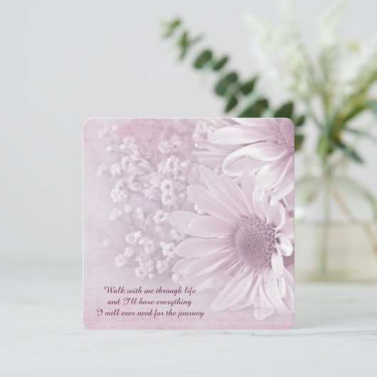 bruine roze daisy bruiloft bouquet kaart (Staand voorkant)