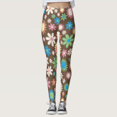 Bruine, roze en blauwe retro Flowers Leggings (Voorkant)