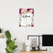 bruine roze floralen bruiloft welkomstteken poster (Thuiskantoor)