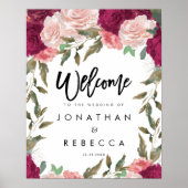 bruine roze floralen bruiloft welkomstteken poster (Voorkant)