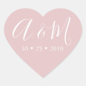 bruine roze monogram hartelegante bruiloft hart sticker (Voorkant)