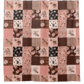 Bruine Roze Patchwork Dekbed Bloem Motief Retro Douchegordijn (Voorkant)