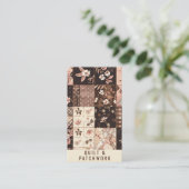Bruine Roze Quilt Patchwork Handgemaakte Kleding Visitekaartje (Staand voorkant)