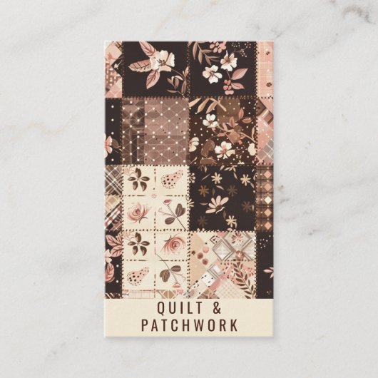 Bruine Roze Quilt Patchwork Handgemaakte Kleding Visitekaartje (Voorkant)
