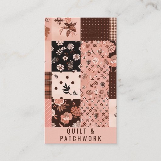 Bruine Roze Quilt Patchwork Handgemaakte Kleding Visitekaartje (Voorkant)