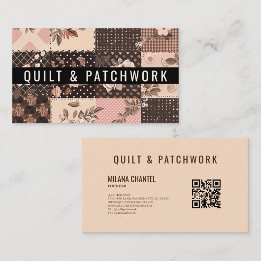 Bruine Roze Quilt Patchwork Handgemaakte Kleding Visitekaartje (Voorkant / Achterkant)