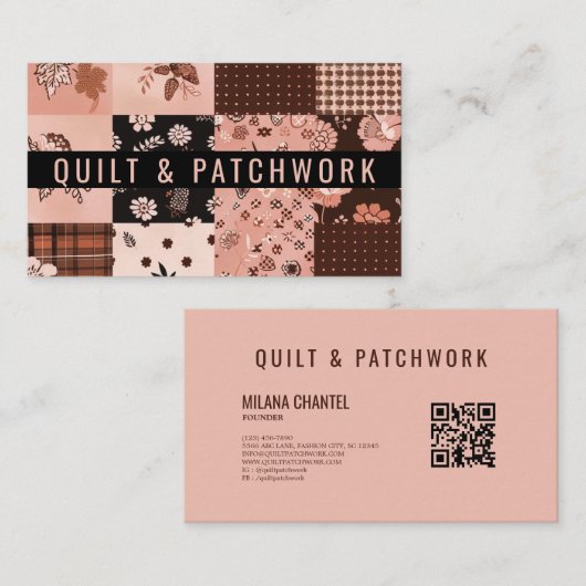 Bruine Roze Quilt Patchwork Handgemaakte Kleding Visitekaartje (Voorkant / Achterkant)