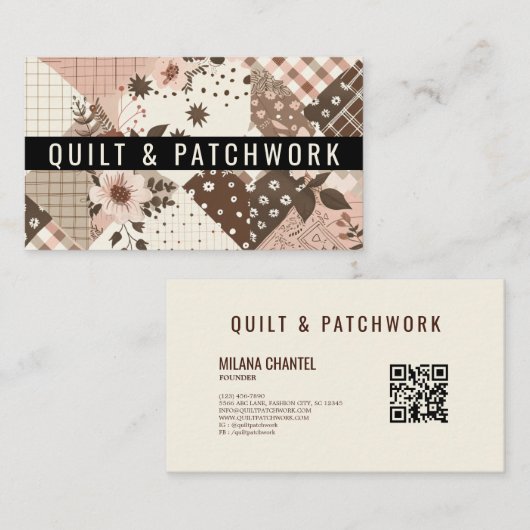 Bruine Roze Quilt Patchwork Handgemaakte Kleding Visitekaartje (Voorkant / Achterkant)
