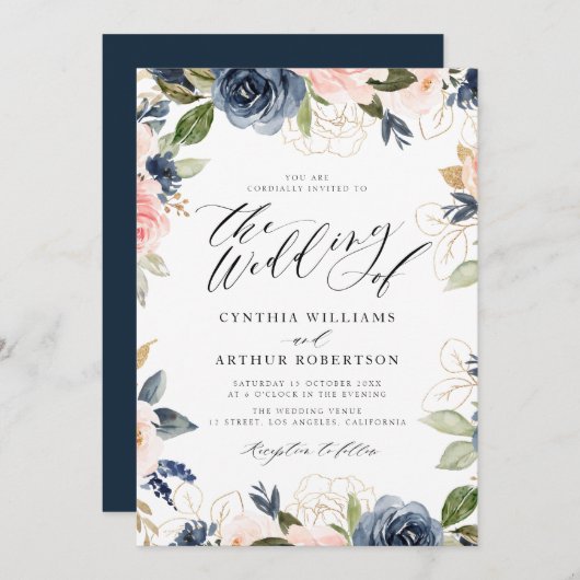 bruine roze roze rozen huwelijksuitnodiging kaart (Voorkant / Achterkant)