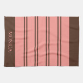Bruine Roze Strepen monogram Naam Keukenhanddoeken (Horizontaal)