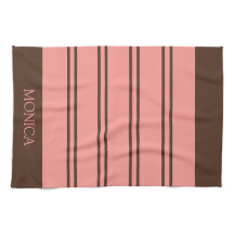 Bruine Roze Strepen monogram Naam Keukenhanddoeken