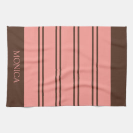 Bruine Roze Strepen monogram Naam Keukenhanddoeken