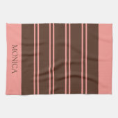 Bruine roze strepen script naam keuken handdoeken (Horizontaal)
