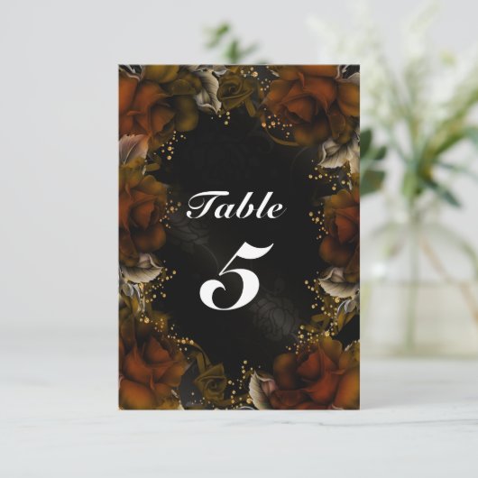 Bruine Rozen Bloemen Herfst Bruiloft Tafel Nummer  Kaart (Staand voorkant)
