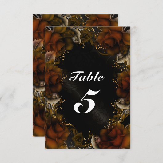 Bruine Rozen Bloemen Herfst Bruiloft Tafel Nummer  Kaart (Voorkant / Achterkant)
