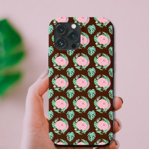 Bruine  Rozen, monstera en vetopatroon Case-Mate iPhone Case