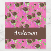 Bruine rozen op roze wijn etiket (Enkel label)