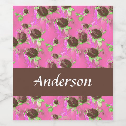 Bruine rozen op roze wijn etiket (Enkel label)