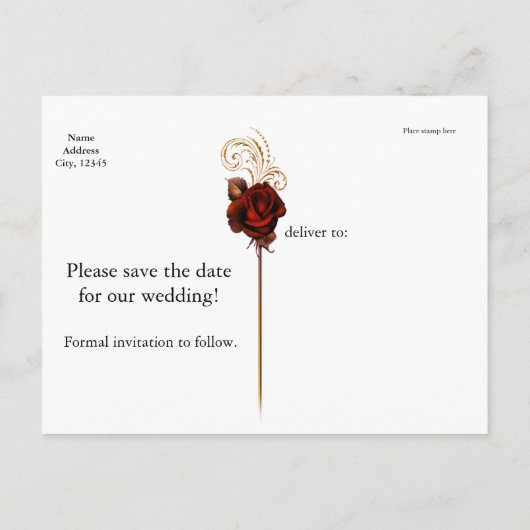 Bruine Rozen + Schedels Gotische Trouwansichtkaart Aankondigingskaart (Achterkant)