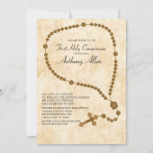 Bruine Rozenkrans Kralen Eerste Heilige Communie Kaart (Voorkant)