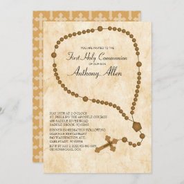 Bruine Rozenkrans Kralen Eerste Heilige Communie Kaart