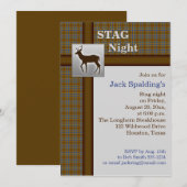 Bruine ruit, blauwe en zilveren herten uitnodiging (Voorkant / Achterkant)