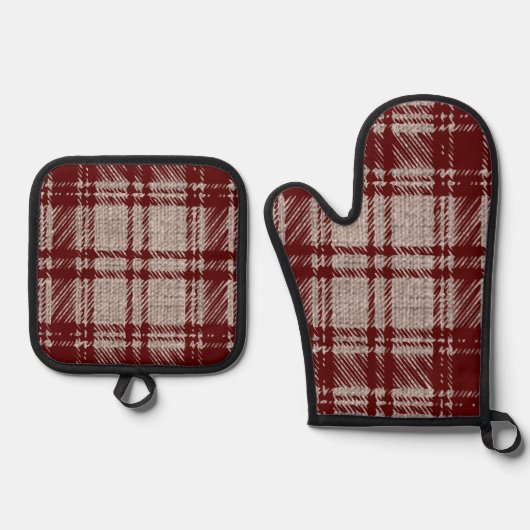 Bruine ruit ovenwant & pannenlap set (Voorkant)