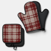 Bruine ruit ovenwant & pannenlap set (Voorkant / Achterkant)