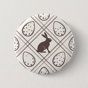 Bruine ruit Pasen Ronde Button 5,7 Cm